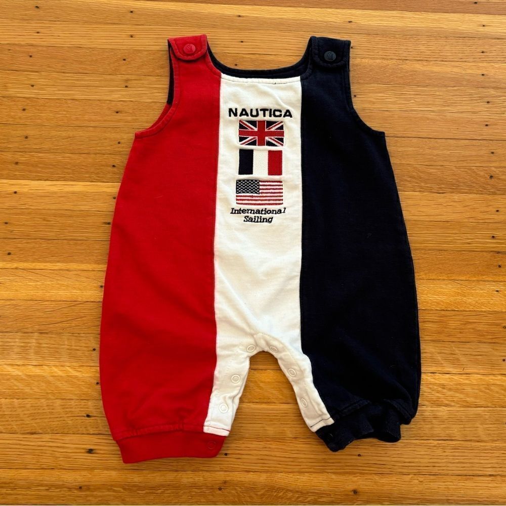 Nautica vintage red/white/blue flag embroidered jumpsuit romper